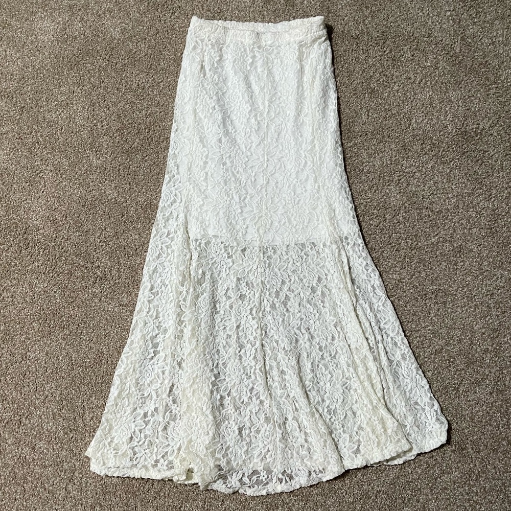 Monteau Off White/ Cream Colored Lace Maxi Skirt